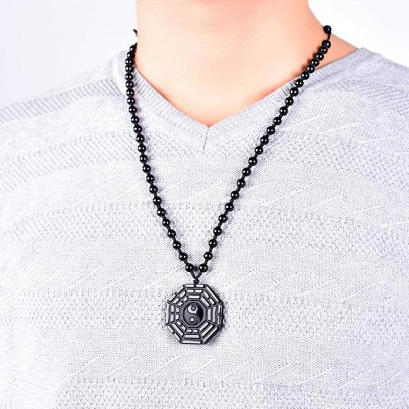 Czarny obsydian plotki Yin Yang Tai Chi naszyjnik wisiorek ręcznie rzeźbione czarne klejnot amulet na szczęście