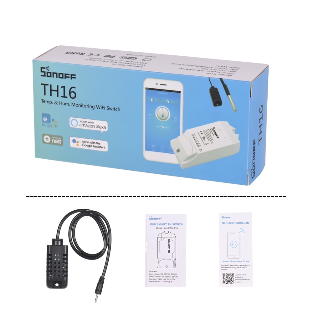 SONOFF TH16 15A 3500W termostato inteligente wifi termostato wifi inalámbrico interruptor inteligente monitoreo temperatura humedad automatización Kit