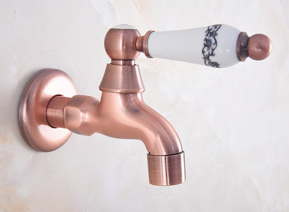 Antique Red Copper Outdoor Faucet Garden Water Tap / Mop Pool Faucet / Laundry Sink Cold Water Tap Bidcock Faucet Bav331