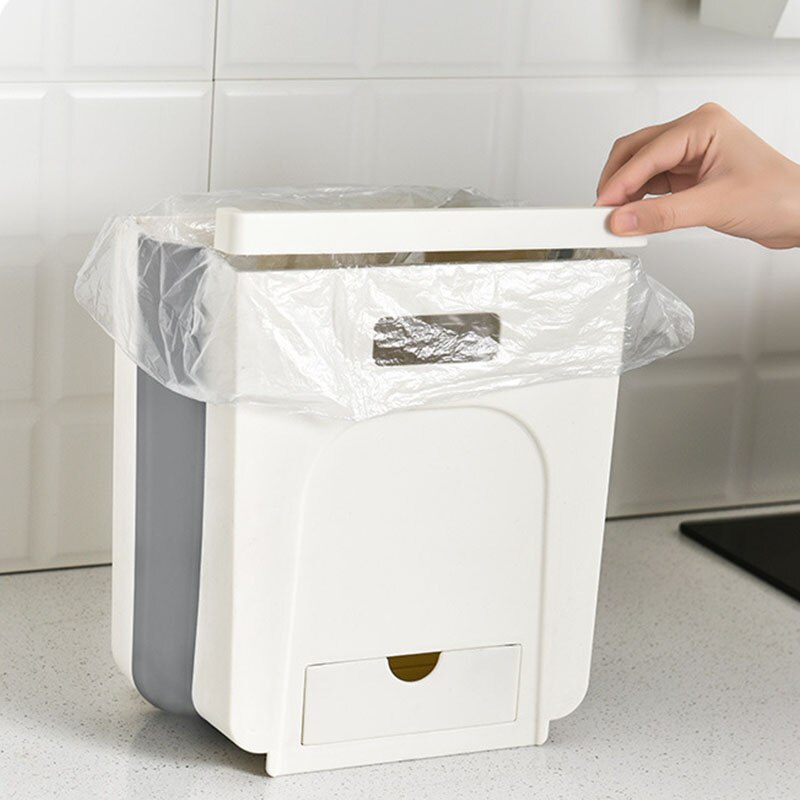 Wall Mounted Folding Afvalbak Keukenkast Deur Opknoping Prullenbak Garbage Auto Prullenbak Wandmontage Opvouwbare Reiniging