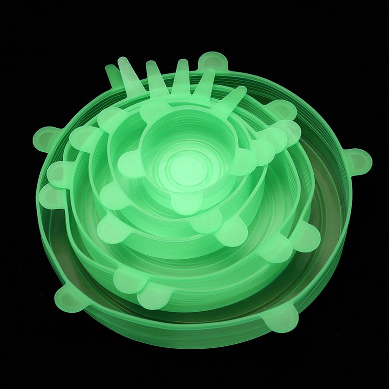 6 pièces/ensemble couvercle en Silicone alimentaire couvercles en Silicone universels pour ustensiles de cuisine bol Pot réutilisable couvercles extensibles accessoires de cuisine: Vert clair