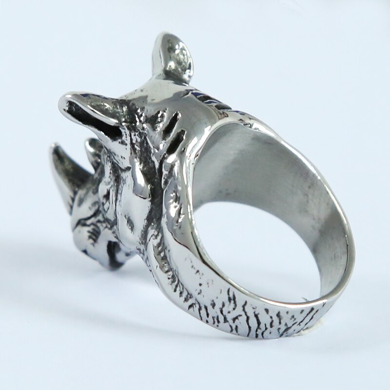 Gedetailleerde Neushoorn Hoofd Punk Biker Ring Mannen Rvs Hip Hop Ring Mannen Dier Sieraden Party Voor Hem