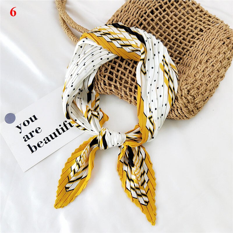 70*70cm Wrinkle Small Silk Scarf For Women Chiffon Square Scarf Fold Scarf Floral Striped Printed Women Office Scarves Foulard: 6