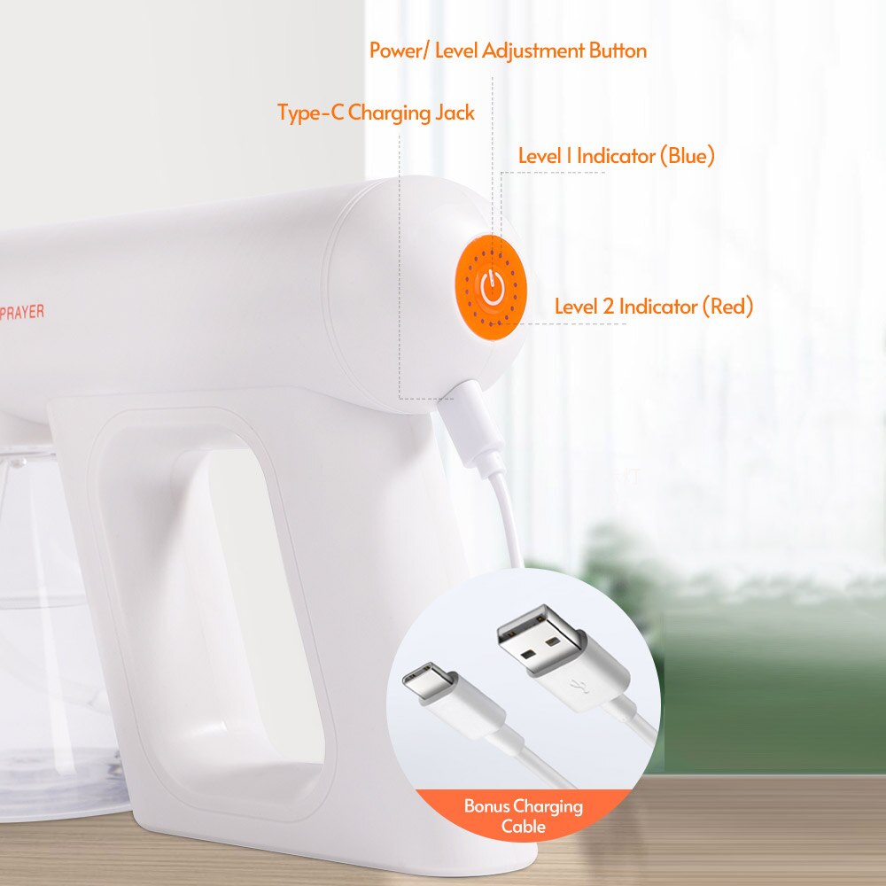 Nano Atomizer Sprayer Wireless Blue Ray Handheld Rechargeable Disinfectant Fogger Machine 300ml/11oz Capacity