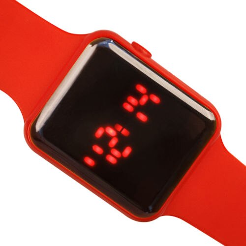 Sporthorloge diverse kleuren optioneel digitaal display led elektronisch horloge rubberen band vrijetijdsgedeelte: Rood