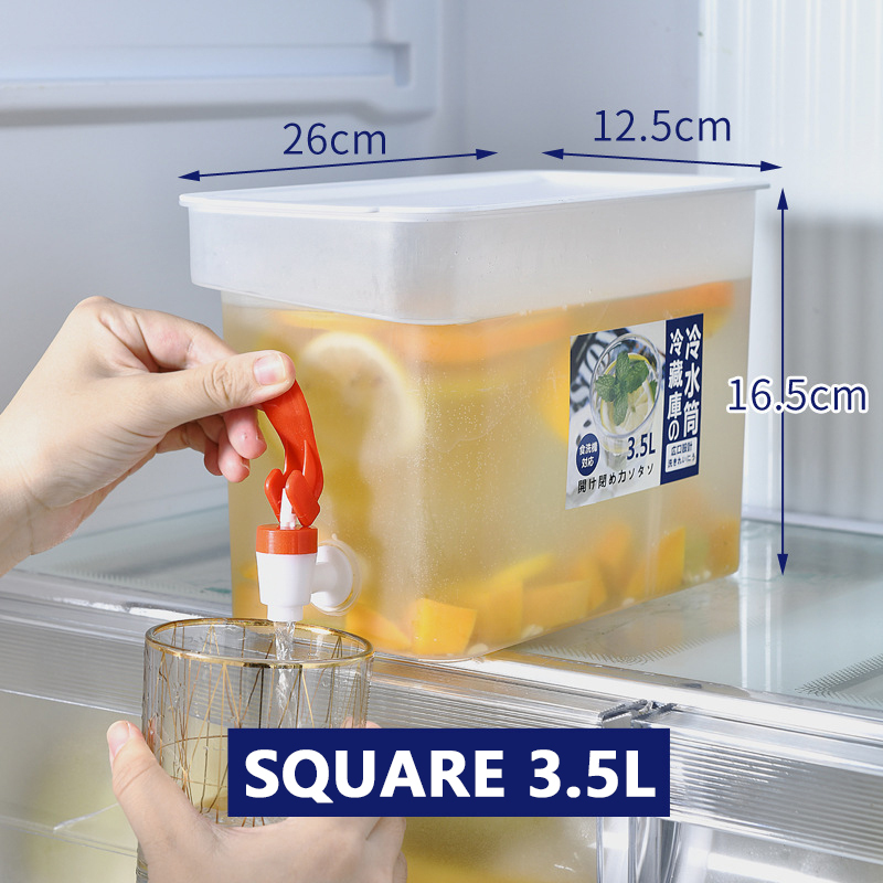 Round/Rectangular Cold Kettle With Faucet Fruit Juice Dispenser Bucket Refrigerator Cool Kettle Large Capacity Water Jug Kitchen: 3.5L