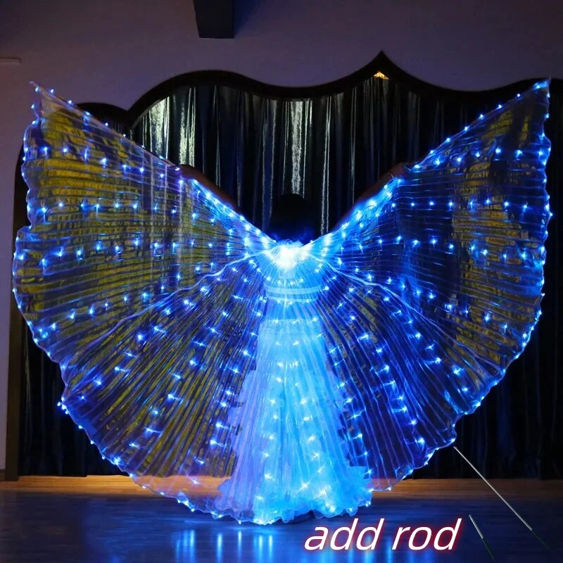 Angelodini LED Wings Adult Children Costume Cape Circus Led Light Luminous Costumes Party Show Led Isis Wings Dancewear: XXS / Blue