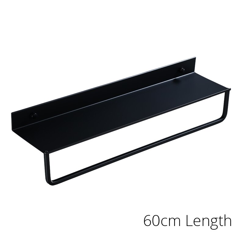 Zwarte Badkamer Planken 30-60 cm Lengte Keuken Wandplank Douche Mand Opslag Rack Handdoek Bar Robe Haken Badkamer accessoires: BS002-60cm