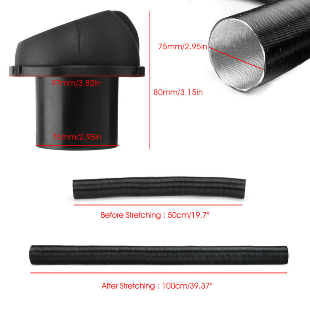 75mm Heater Pipe Duct +Warm Air Outlet + Hose Clip For Eberspacher Diesel Heater Ducting Vent Outlet