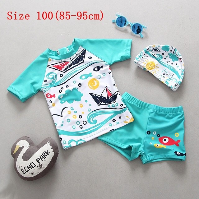 Roupa de banho dos miúdos meninos maiô duas peças rash guards natação troncos nadar conjunto proteção solar uv crianças maiôs: Size 100 (85-95cm)