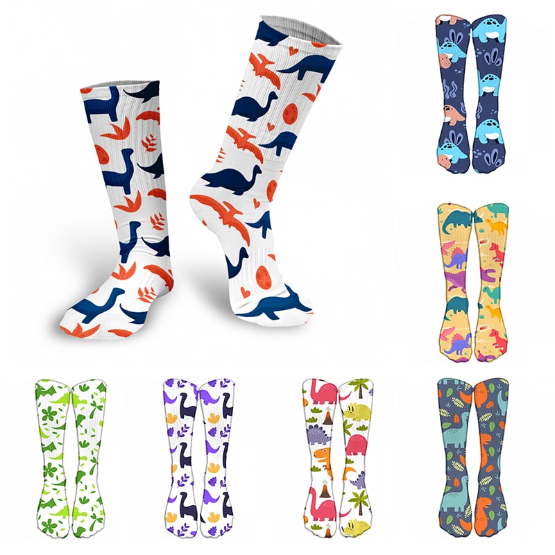 3D Printed Women Long Socks Outdoor Sports Cotton Breathable Elastic Compression High Knee Socks School Students Calf Socks