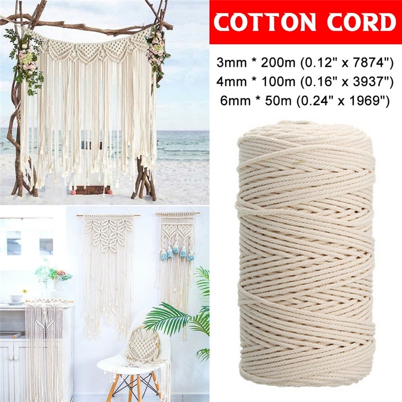 3mm/4mm/5mm/6mm DIY Cotton Cord Twisted String Macrame Braided Rope Home Wedding Handmade Accessories