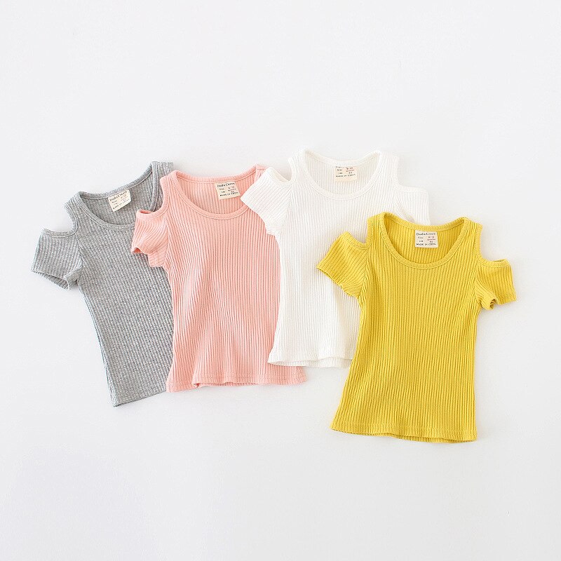 V-tree baby piger tøj sommer t-shirts til piger bare skuldre t-shirt bluse småbørn børn overdele t-shirts piger tøj 2-6y