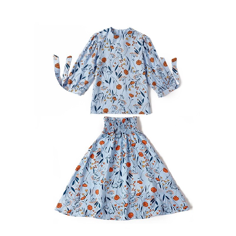 Teen Girls Floral Summer Clothes Set 2022 Big Girl Top Skirt with Cotton Lining Bow Soft Elastic Waist Sister,#7007