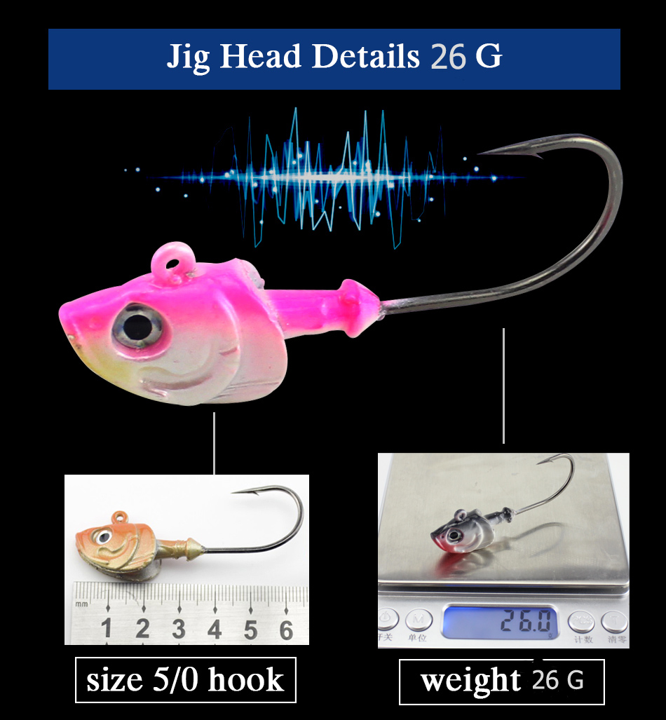 26g Lead Jig Head Saltwater Fishing Hooks for Swimbait Jiggs Lures 2pcs/pk Zander Pollock Jigging Fishing Bait
