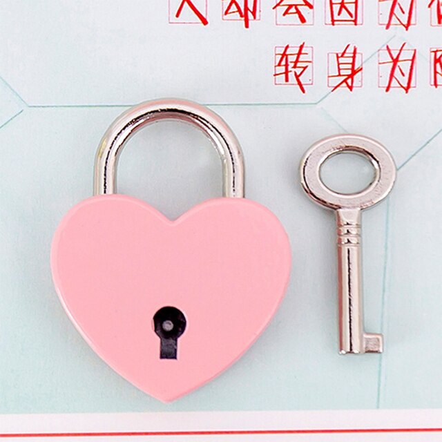 2022 Antique Style Heart Shape Padlock Vintage Lock Pink Romantic Lovely Diary Padlocks Key Lock With Key Cabinet Door Lock: B