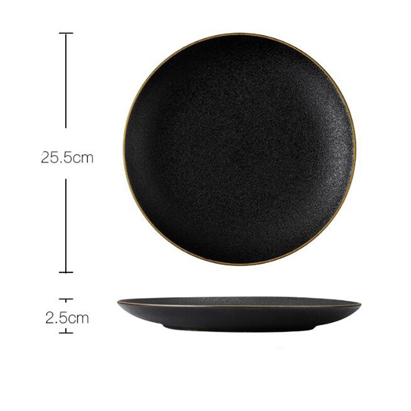 Nordic Golden Edge Plate Tray Ceramic Home Round Western Steak Dish Dessert Plate Frosted Disc Square Kitchen Cutlery Tray: 25.5 x 2.5 round