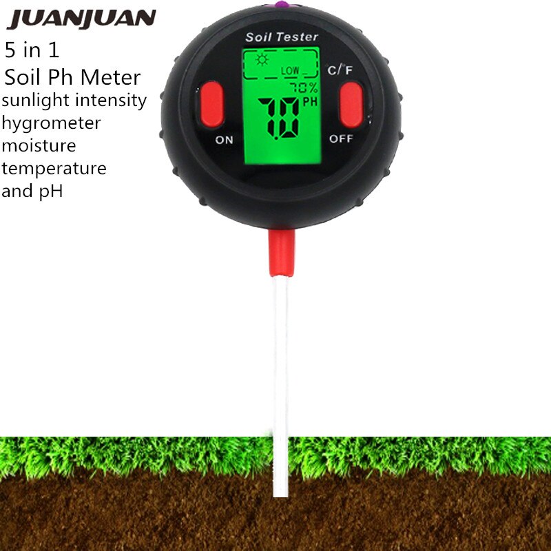 2/3/4/5 in 1 Soil PH Meter Moisture Monitor Sunlight Intensity Temp Tester Soil Water PH Light Meter Garden Test Tool for Plants: 5 in 1