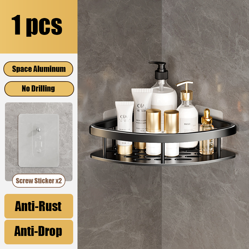 Bathroom Shelves Aluminum Alloy Shower Corner Shelf Shampoo Rack No Drill Kitchen Organizer Wall Shelf Bathroom Accessories: Blue