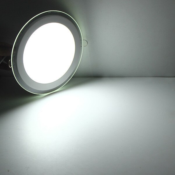 Led panel downlight rundt glass deksel lys 6w 12w 18w dimbare  ac110 v 220v høye lyse tak innfelte lamper  ac85-265 +  driver: Hvit / 18w kan dimmes