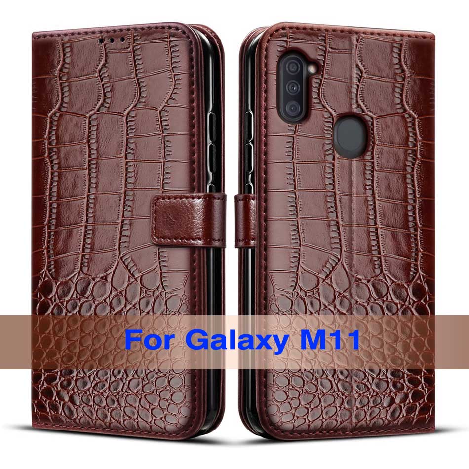 Funda de cuero con tapa para Samsung Galaxy M11, funda de SM-M115F para Samsung M11 M 11 M115F: Deep Brown