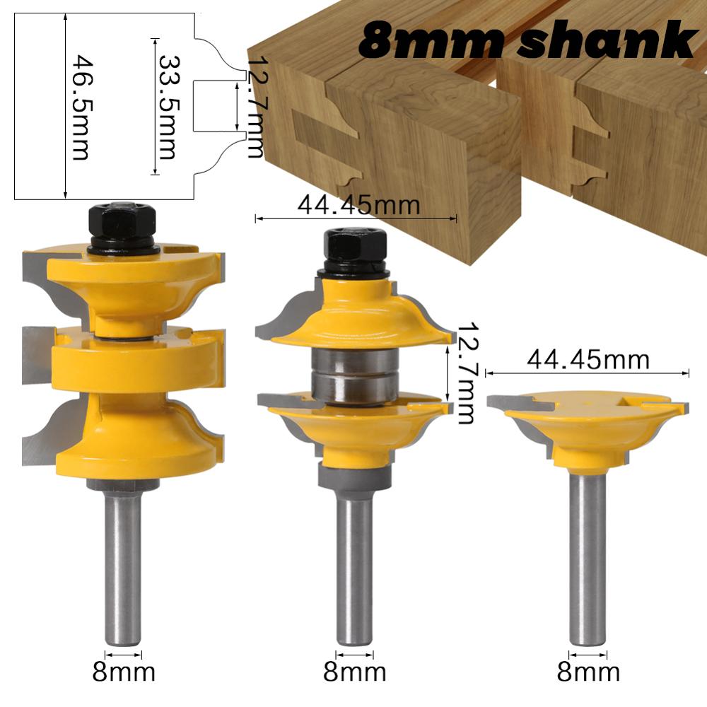 3 stk 8mm 12mm skaft 1/2 "skaftinnføringe interiør tenndørfresersett sett ogee matchet r & s fresebiter utskjæringe til tre: 8mm skaft
