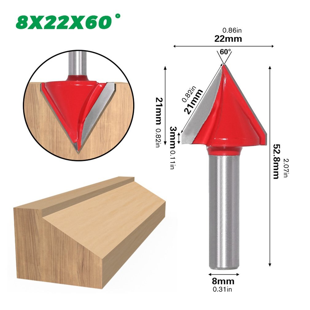 8mm 3D V Engraving Bit CNC Milling Cutter Router Bits For Wood Tungsten Woodworking 60/90/120/150 degree Milling Cutter: 8x22x60 degree red