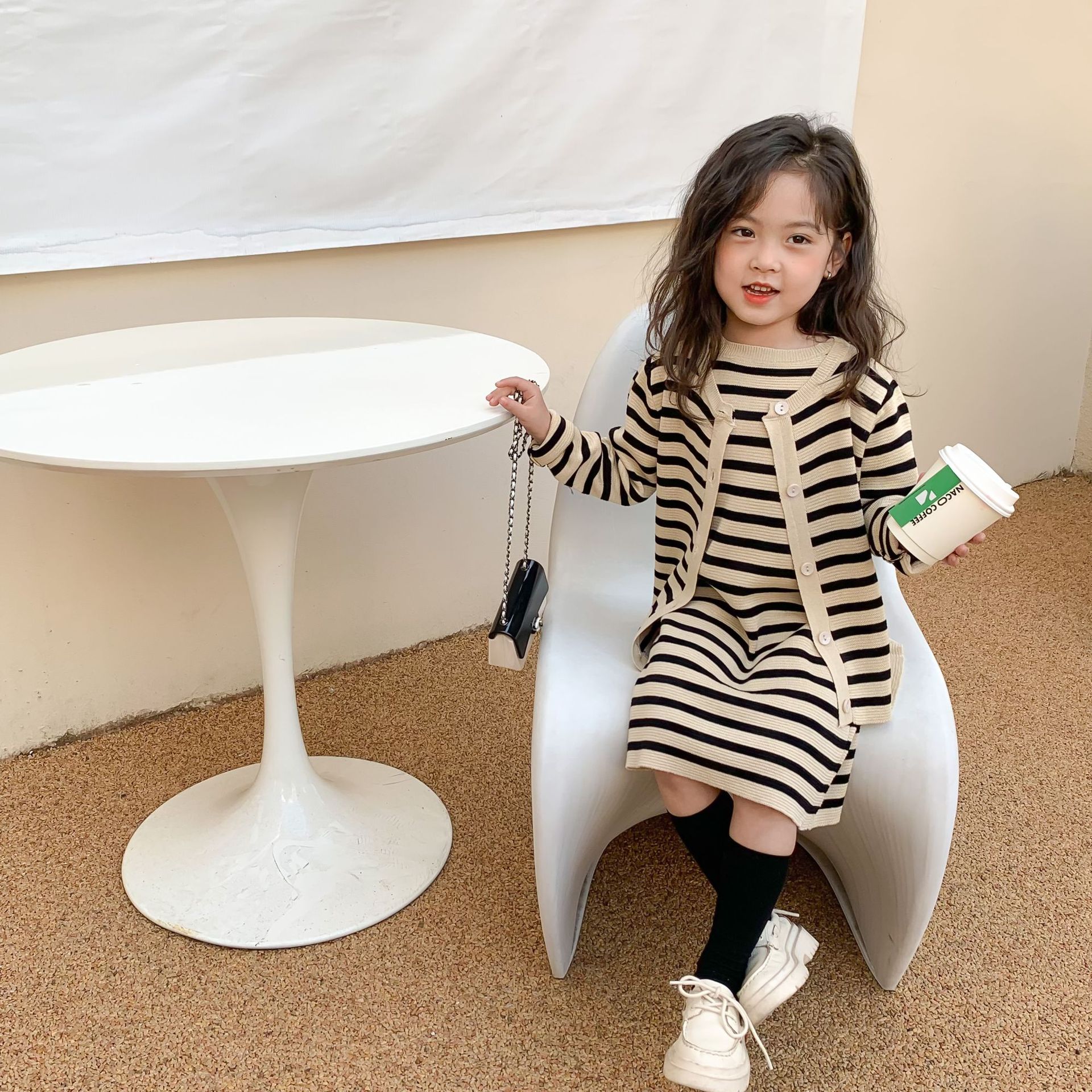 Cardigans et robe tricotés pour filles, ensemble de 2 pièces pour enfants, printemps, 1185E, 2022: 90 2T