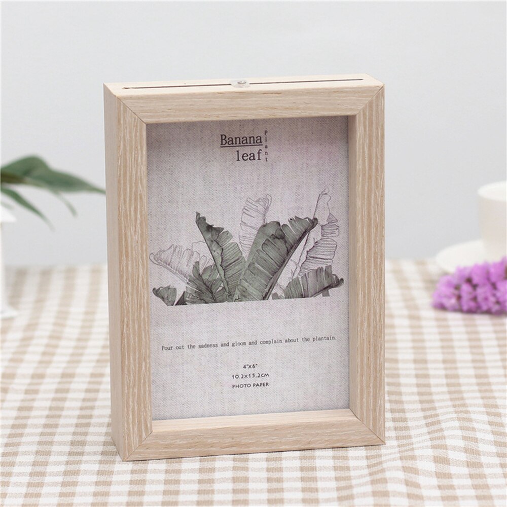 6 Inches Plant Dried Flower Leaves Specimen Box Double Sided Glass Photo Frame Wooden Table Decoration with Original Ph