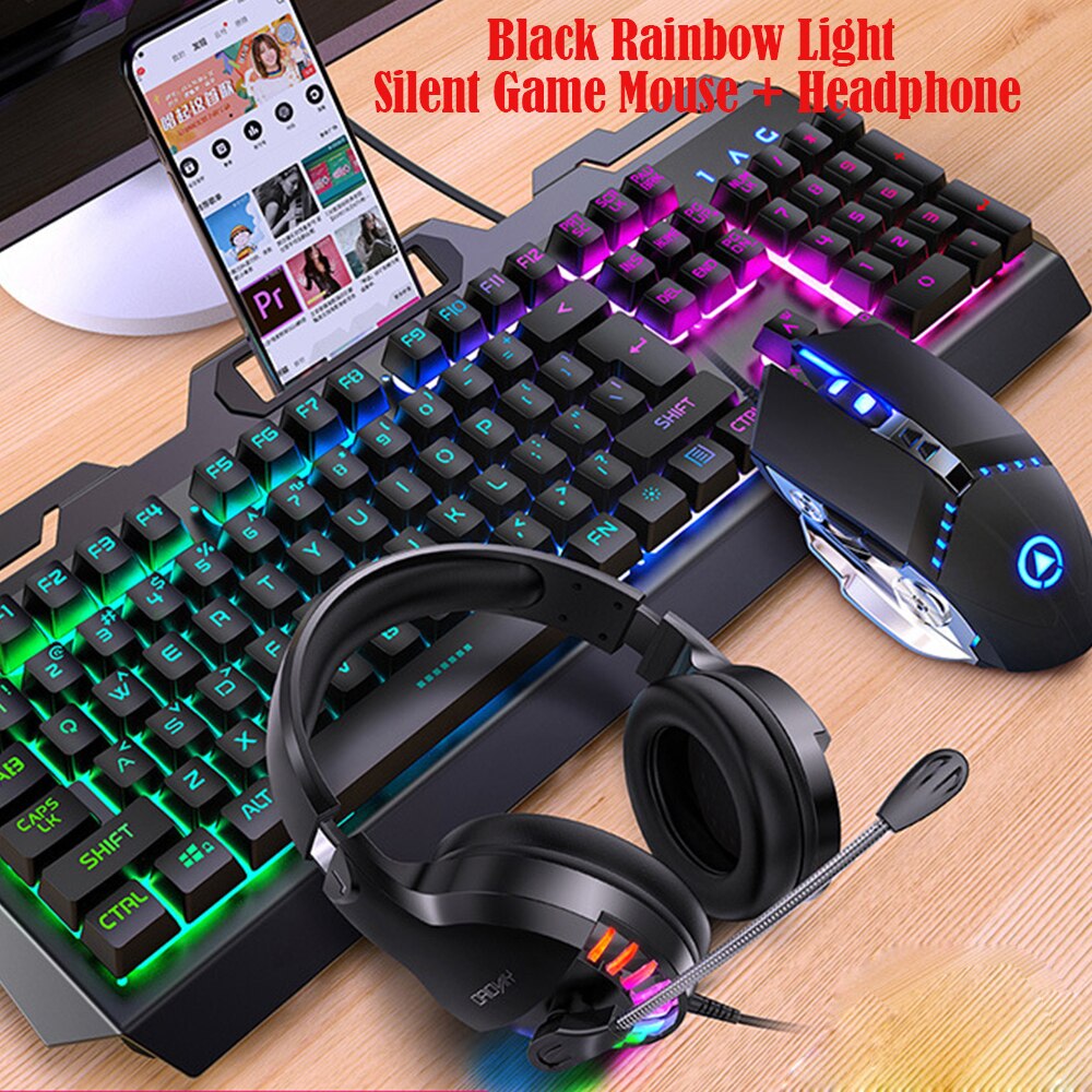 KISSCASE V2 gaming keyboard mouse headset three-piece kit manipulator sense keyboard and mouse kit se suit Gaming mouse headset: Gold