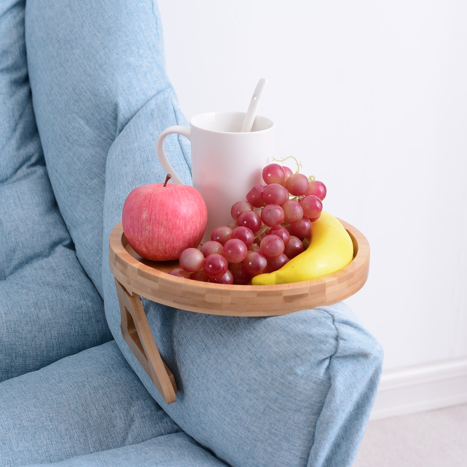 Natural Bamboo Sofa Round Storage Bamboo Tray Sofa with Leg Tray Foldable Bed TV Snack Remote Control Coffee Snack Tray