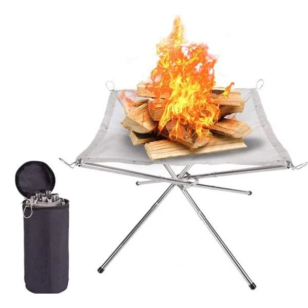 Let bærbar udendørs ildsted: sammenklappelig pejs i stålnet - perfekt til camping, baggård og have - med taske inkl