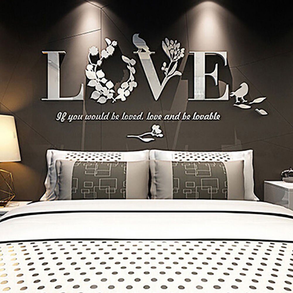 3D three-dimensional wall stickers LOVE acrylic horizontal super small Bedroom and living room ceiling decoration stickers: WH