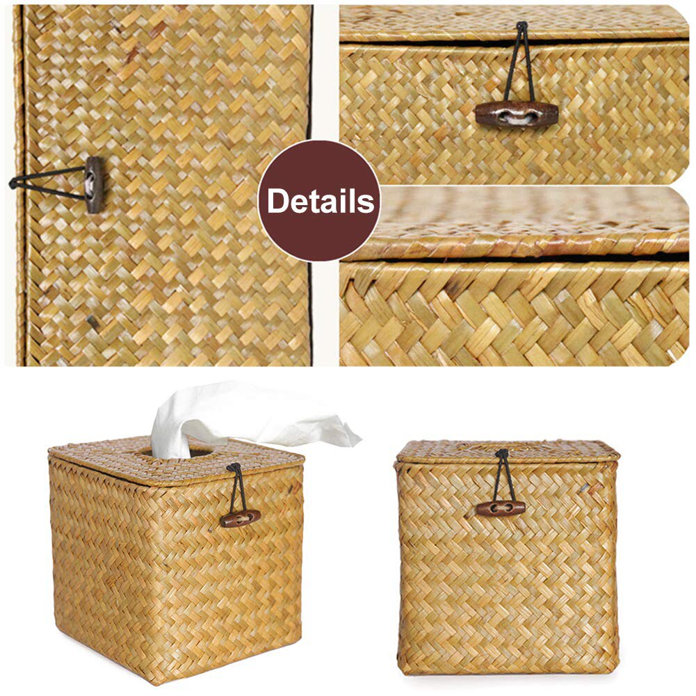 Vierkante Tissue Box Cover Tissue Houder Zeewier Hand Geweven Papier Handdoek Servet Dispenser Voor Thuis Restaurant