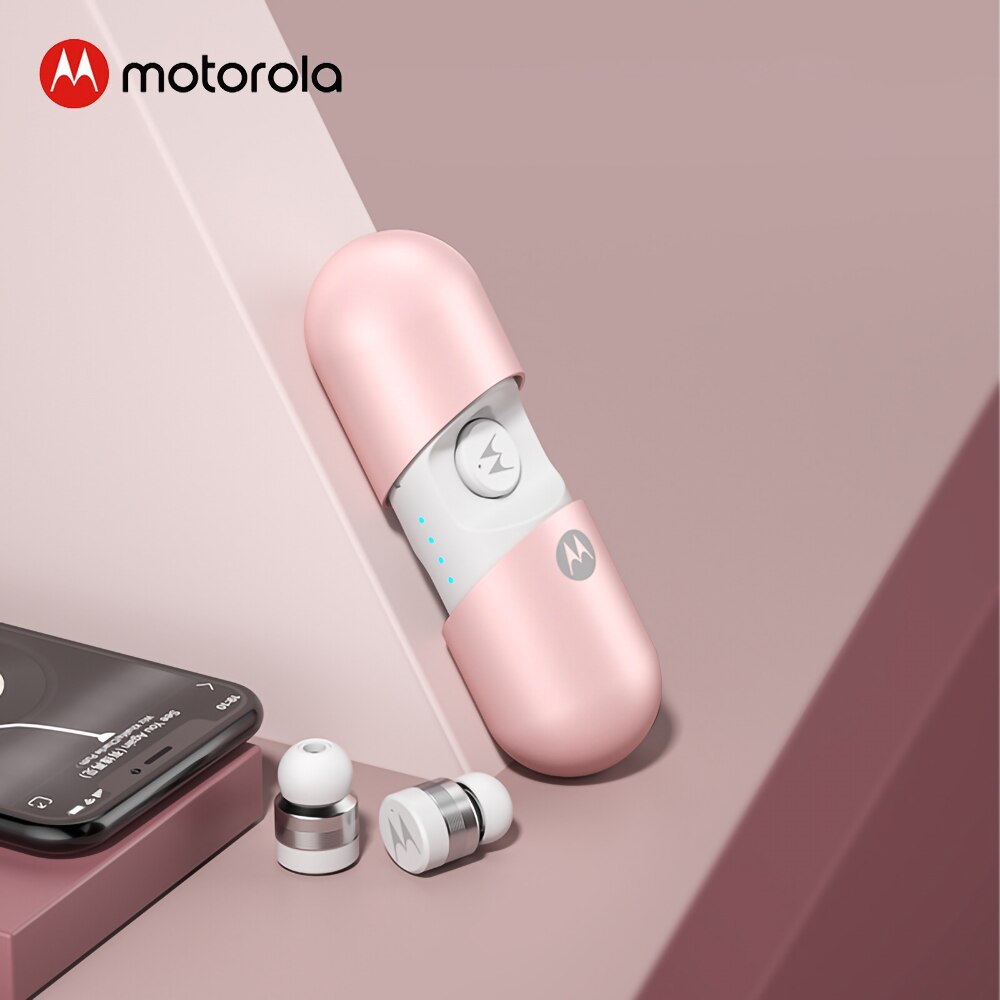 Motorola vervebuds 400 ture trådløse bluetooth øretelefoner mini øretelefoner headset ipx 6 vandtæt til huawei xiaomi vervebuds 400: Lyserød