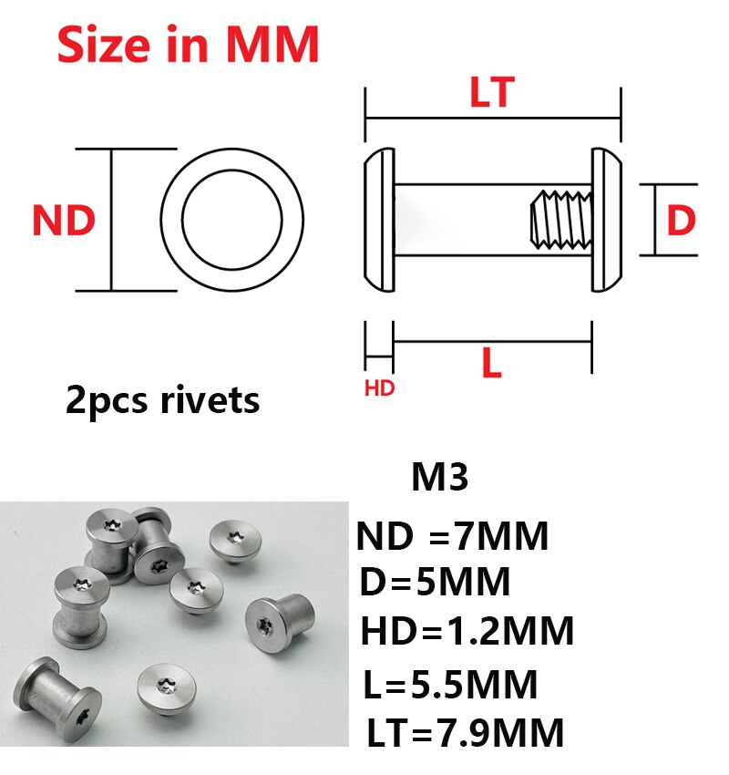 2 stücke Messer griff nieten schrauben Spindel schraube Torx DIY messer welle axt Messer produzieren Zubehör: J