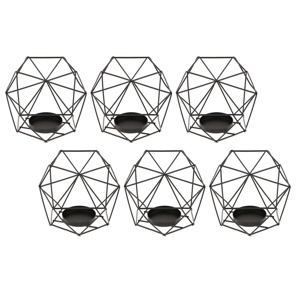 Photophore géométrique 3D noir 6 pièces | Chandelier votif de mariage