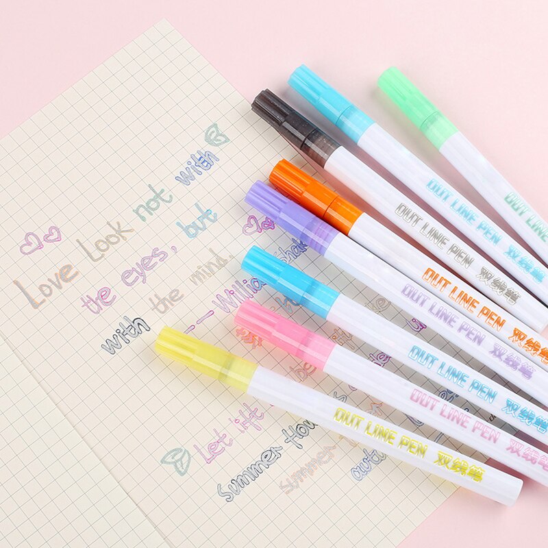 Surligneur à Double ligne pour dessin, 8/12 couleurs, stylo d'art pour bricolage, artisanat, coloration, peinture, croquis NI