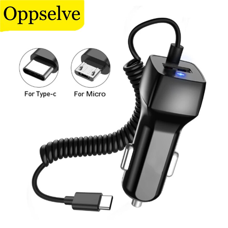 Car Charger With USB Cable For Samsung S20 S21 Plus Xiaomi Micro USB Type C for Huawei P40 Samsung Fast Car Phone Charger Kabel
