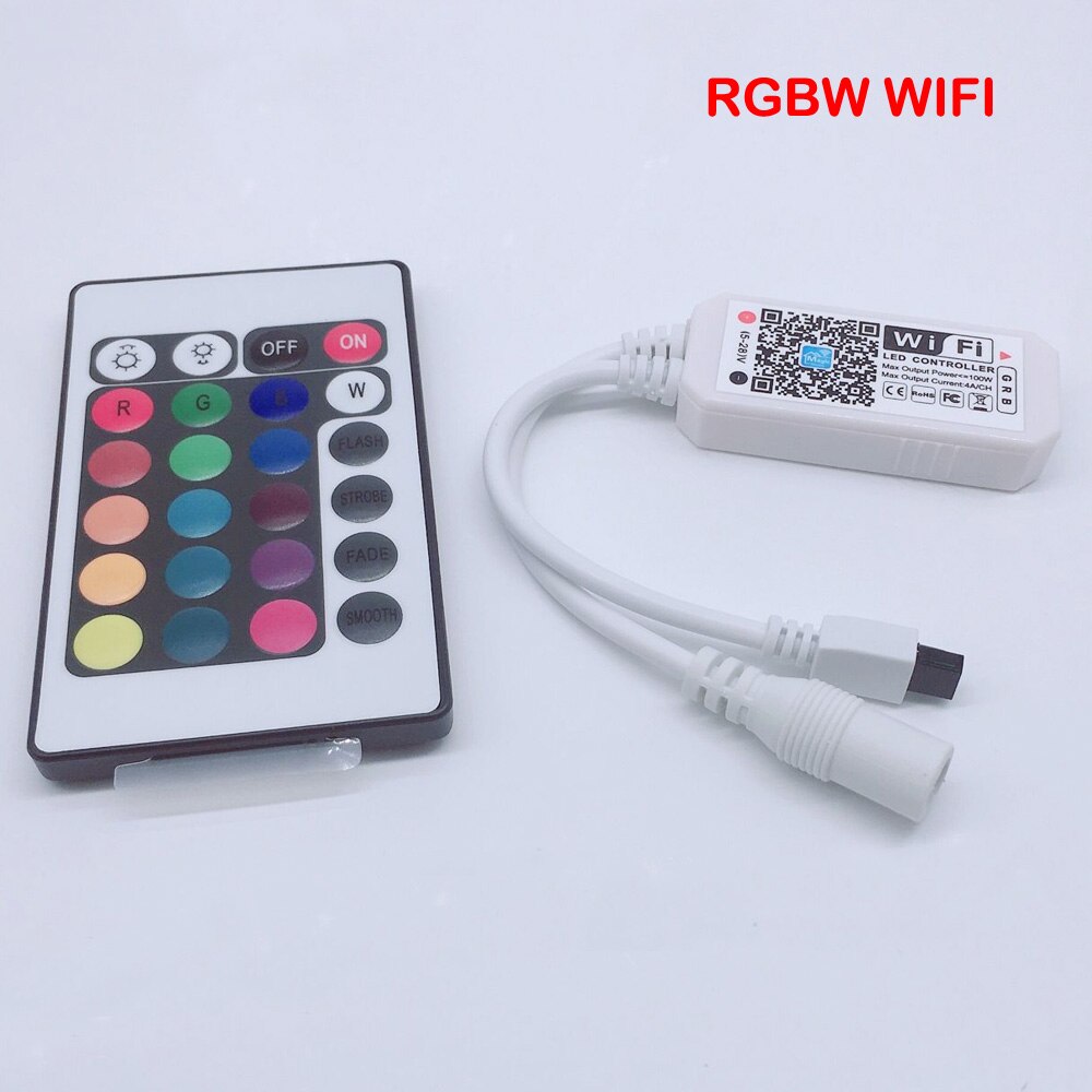 Magisk hjem  dc5v 12v 24v bluetooth trådløs wifi-controller, rgb / rgbw ir rf led-controller  ws2811 12-24v wifi-controller: 24 nøgle ir rgbw wifi