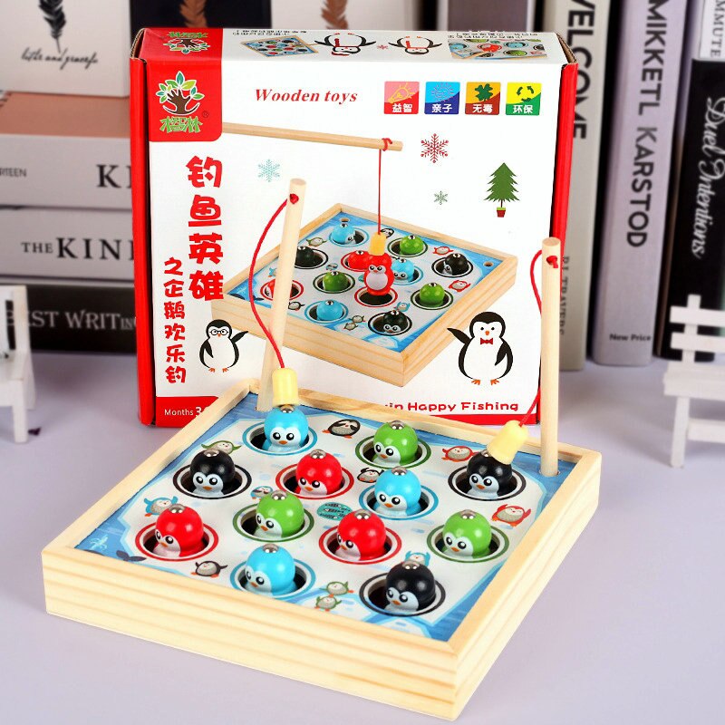 Il trasporto libero per Bambini in Legno gioco di pesca Magnetica-Felice pinguini giocattoli in Anticipo di Formazione di Pesca Stimolante giochi per Bambini giocattolo di legno