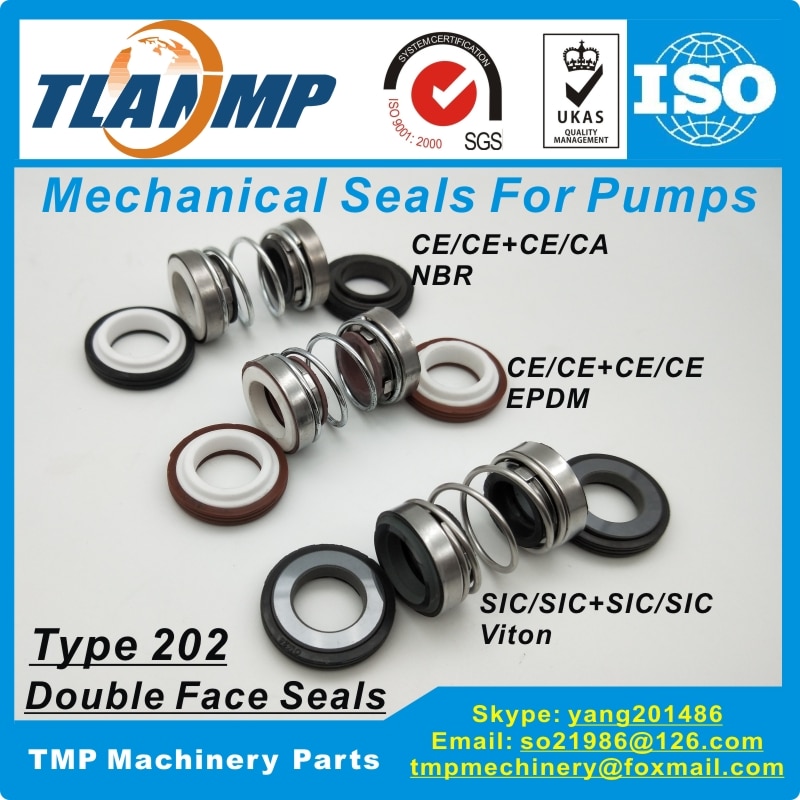 202-20 joints mécaniques Double Face (matériau: CE/CE/EPDM ,CA/CE/NBR, SiC/SiC/Vit) taille de l'arbre 20mm, dimension extérieure du siège 36mm