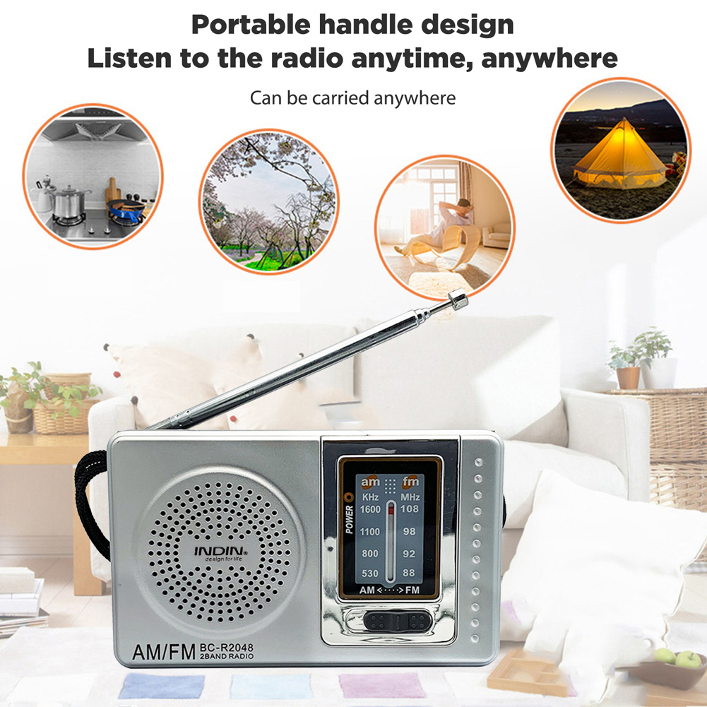 Portable Mini Radio Dual Band AM FM Radio Outdoor Emergency Radio Built-in Speaker Stereo Music Player Telescopic Antenna