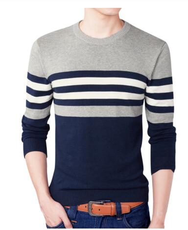 Mannen Fall Casual Gestreepte Katoenen Trui Mannen O-hals Warm 100% Katoen Gebreide Truien Mannen Plus Size Truien jas