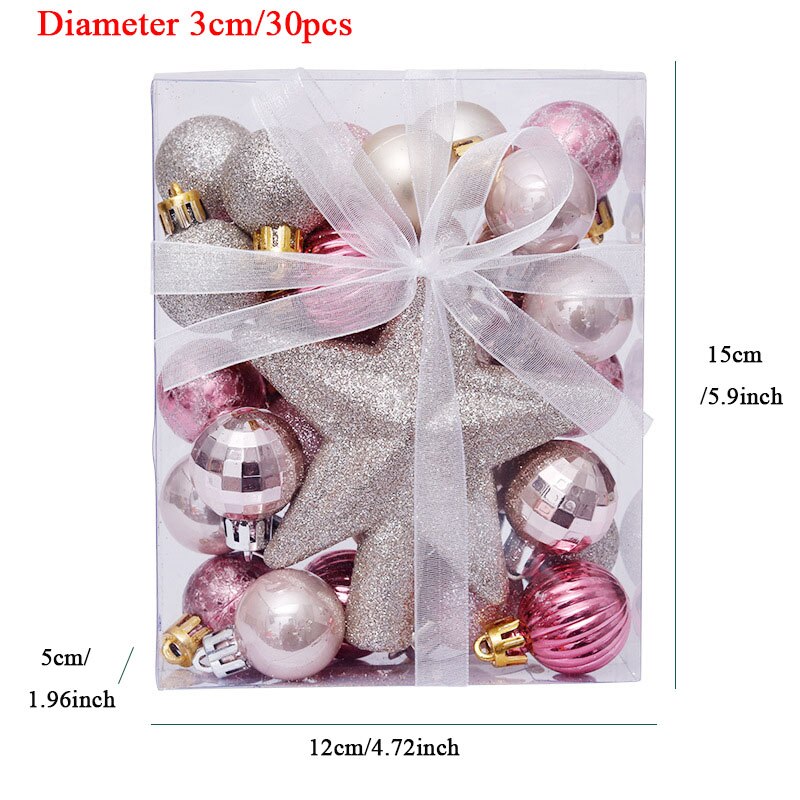 90 Stks/set Kerstballen Met Boom Top Sparkle Sterren Opknoping Bal Kerstballen Sneeuwvlok Kerstboom Decoratie Ballen Ornament: 30 Pcs RoseGold Pink