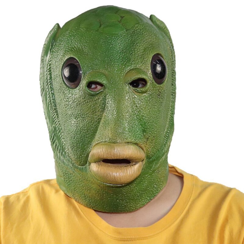 Creativity Funny Weird Fish Green Fish Mask Latex Green Fish Headgear Run Boba Mask Prom Party Horror Spoof