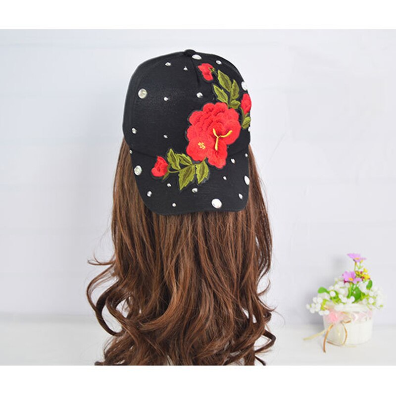 Flor Rosa bordado papá sombrero mujeres hombres lindo ajustable algodón Floral gorra de béisbol X85