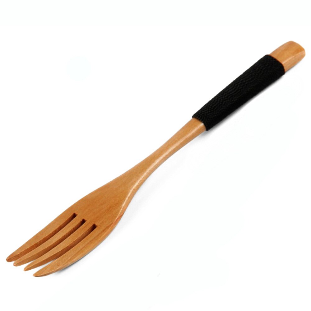 1 pcs Westerse servies Hout Vorken Dessert Fruit Serveren Kinderen Voedsel Gebruiksvoorwerp Dinnerfork Bestek Voor Keuken: Zwart