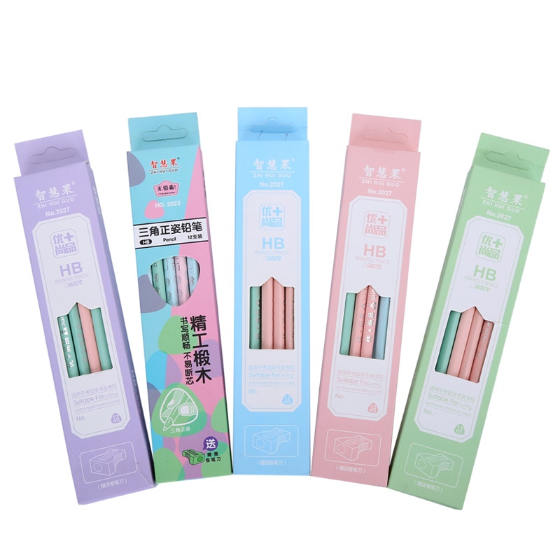 12pcs Student standard pencil Student school pen environmental plastic Shell HB Pencil Learning office stationery supplies