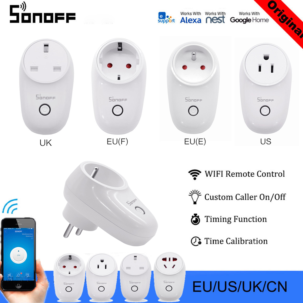 Sonoff S26 WiFi Smart Plug EU VS UK AU CN Automatisering Smart Home Afstandsbediening Socket Kit Switch Compatibel met Alexa google Thuis